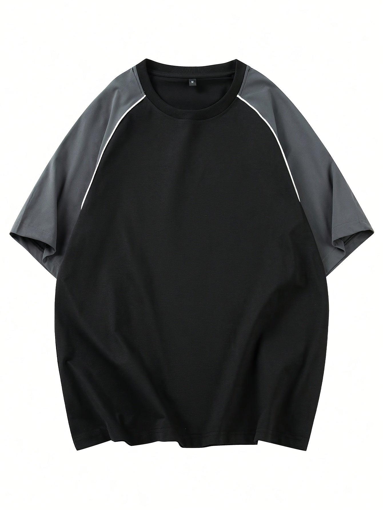 [100% Polyester Crew Neck T-Shirt] Men'S Casual Color Block Crew Neck T-Shirt - Polyester 100%, Knit Fabric, Raglan Short Sleeve, Regular Fit, Non-Stretch, Long Length Pullover for Weekend Casual - Fall Collection voguable