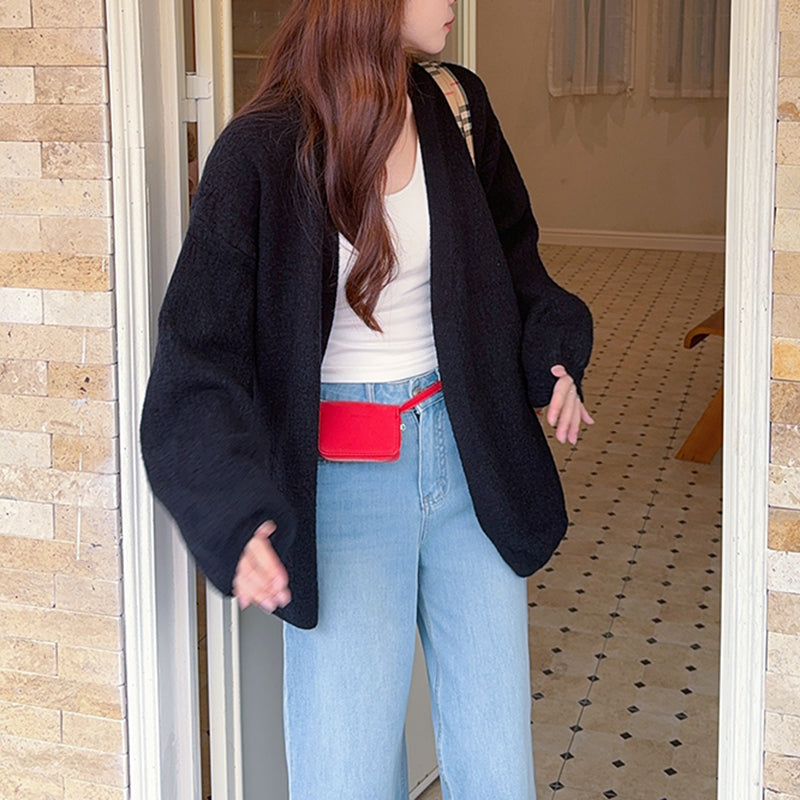 Open Front Knit Cardigan for Women Comfy Balloon Sleeve Open-front Sweater Coat Female Duster Cardi Casual Autumn Winter Outfit voguable