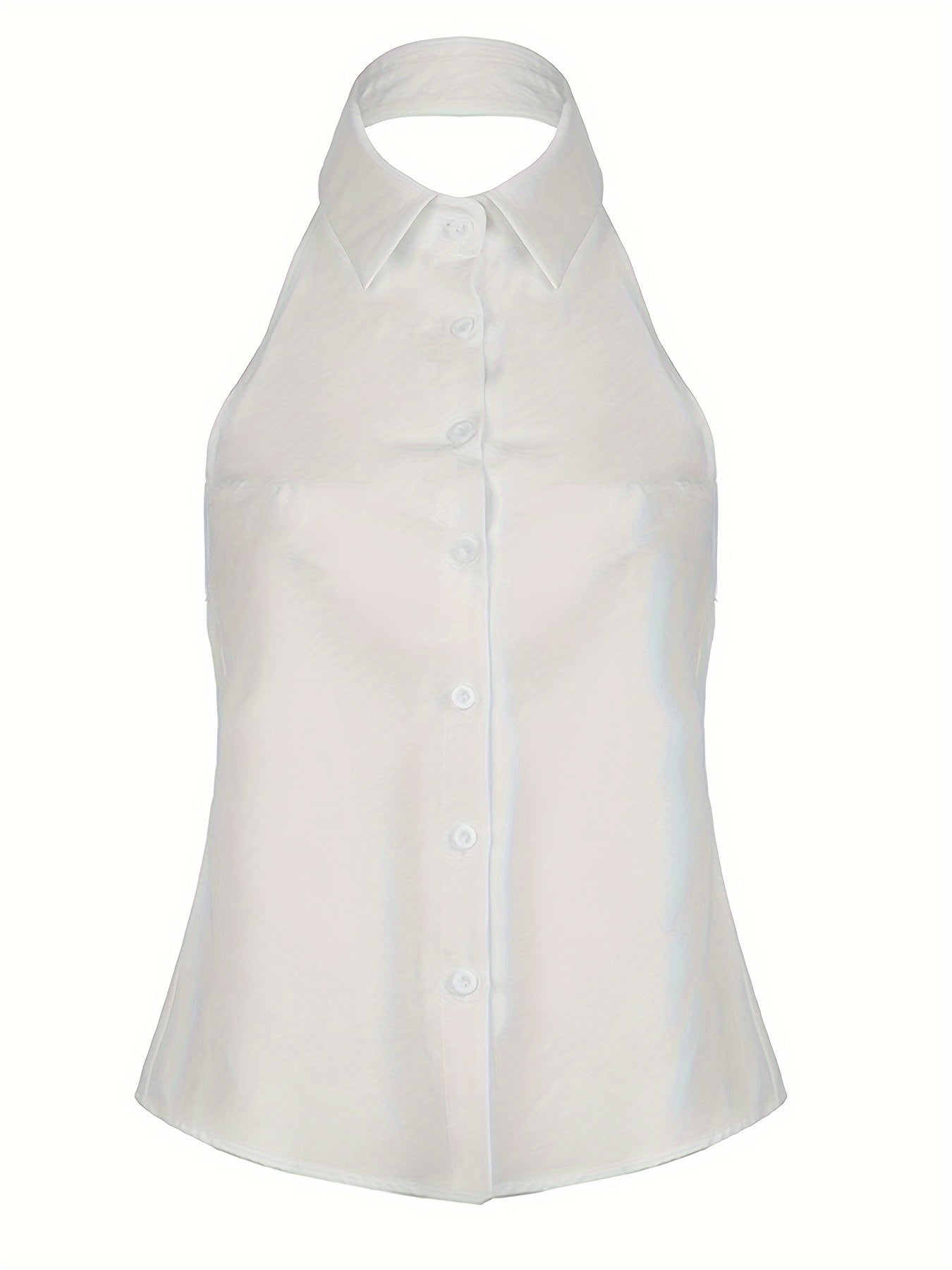 Solid Color Button Front Tank Top, Casual Backless Ruched Slim Top For Spring & Summer, Women's Clothing voguable