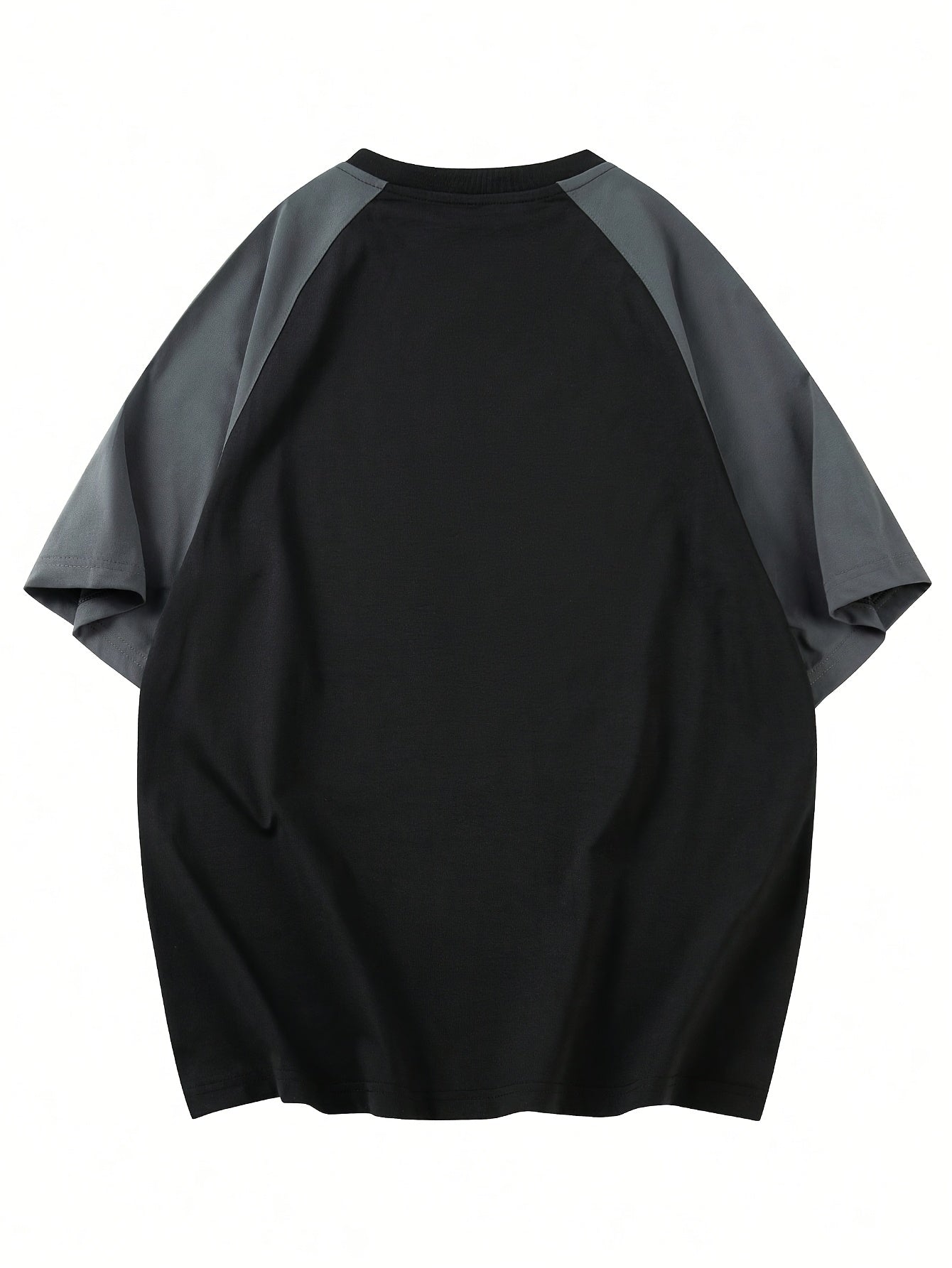 [100% Polyester Crew Neck T-Shirt] Men'S Casual Color Block Crew Neck T-Shirt - Polyester 100%, Knit Fabric, Raglan Short Sleeve, Regular Fit, Non-Stretch, Long Length Pullover for Weekend Casual - Fall Collection voguable