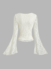 Elegant Polyester Blouse for Women - 1pc Long Sleeve Square Neck Knit Fabric Shirt - All-Season Hollow Out Pirate Princess Tee for Thanksgiving voguable