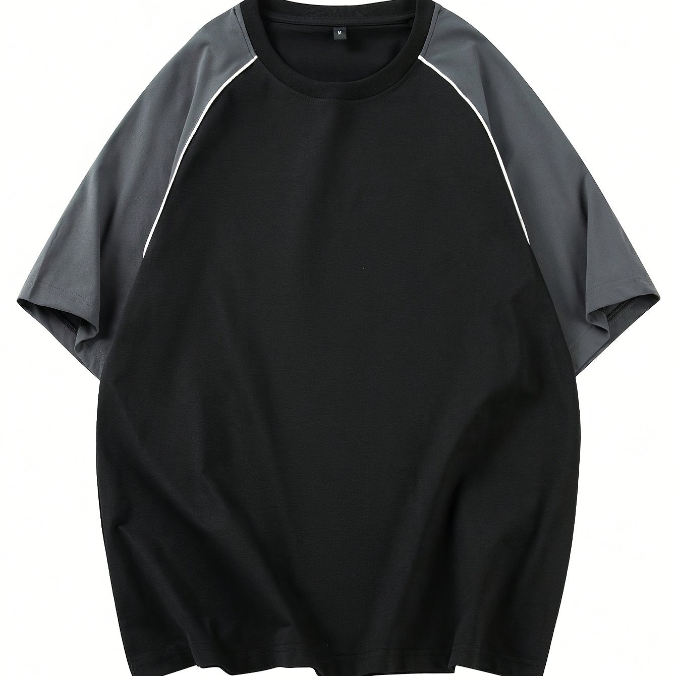 [100% Polyester Crew Neck T-Shirt] Men'S Casual Color Block Crew Neck T-Shirt - Polyester 100%, Knit Fabric, Raglan Short Sleeve, Regular Fit, Non-Stretch, Long Length Pullover for Weekend Casual - Fall Collection voguable