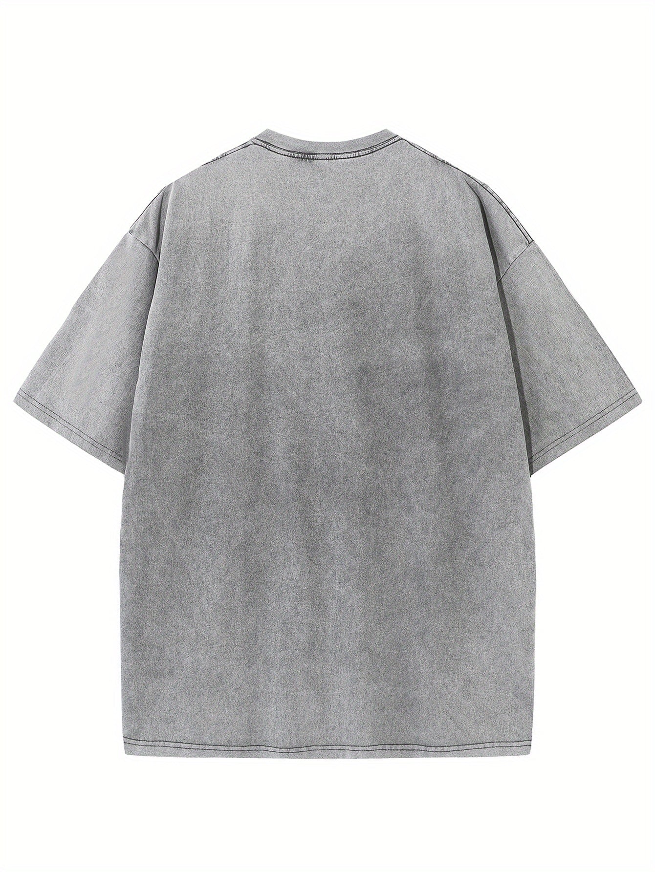 Creative Abstract Pattern Print Vintage Acid Washed Cotton T-shirt For Men, Suitable For Summer voguable