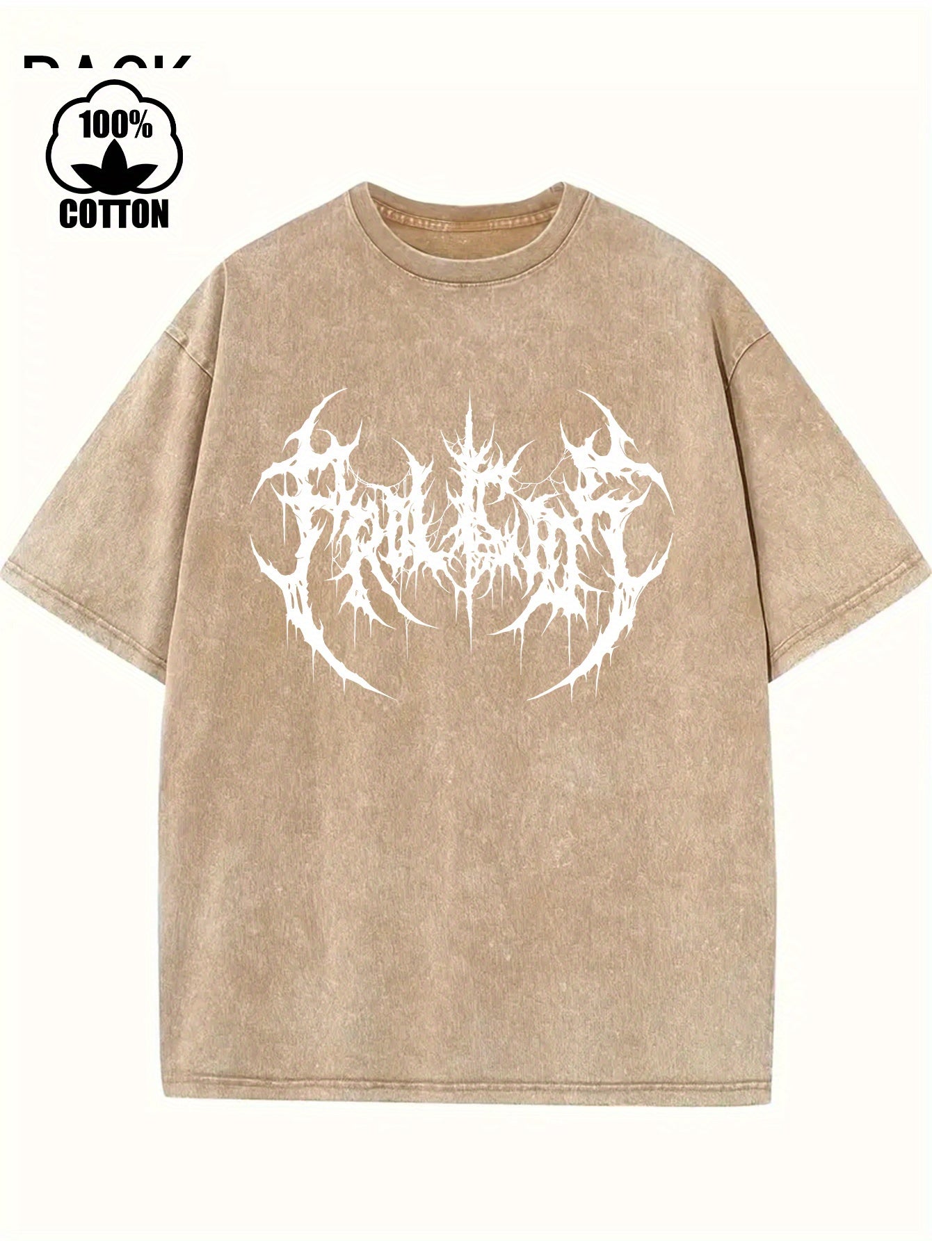 Creative Abstract Pattern Print Vintage Acid Washed Cotton T-shirt For Men, Suitable For Summer voguable