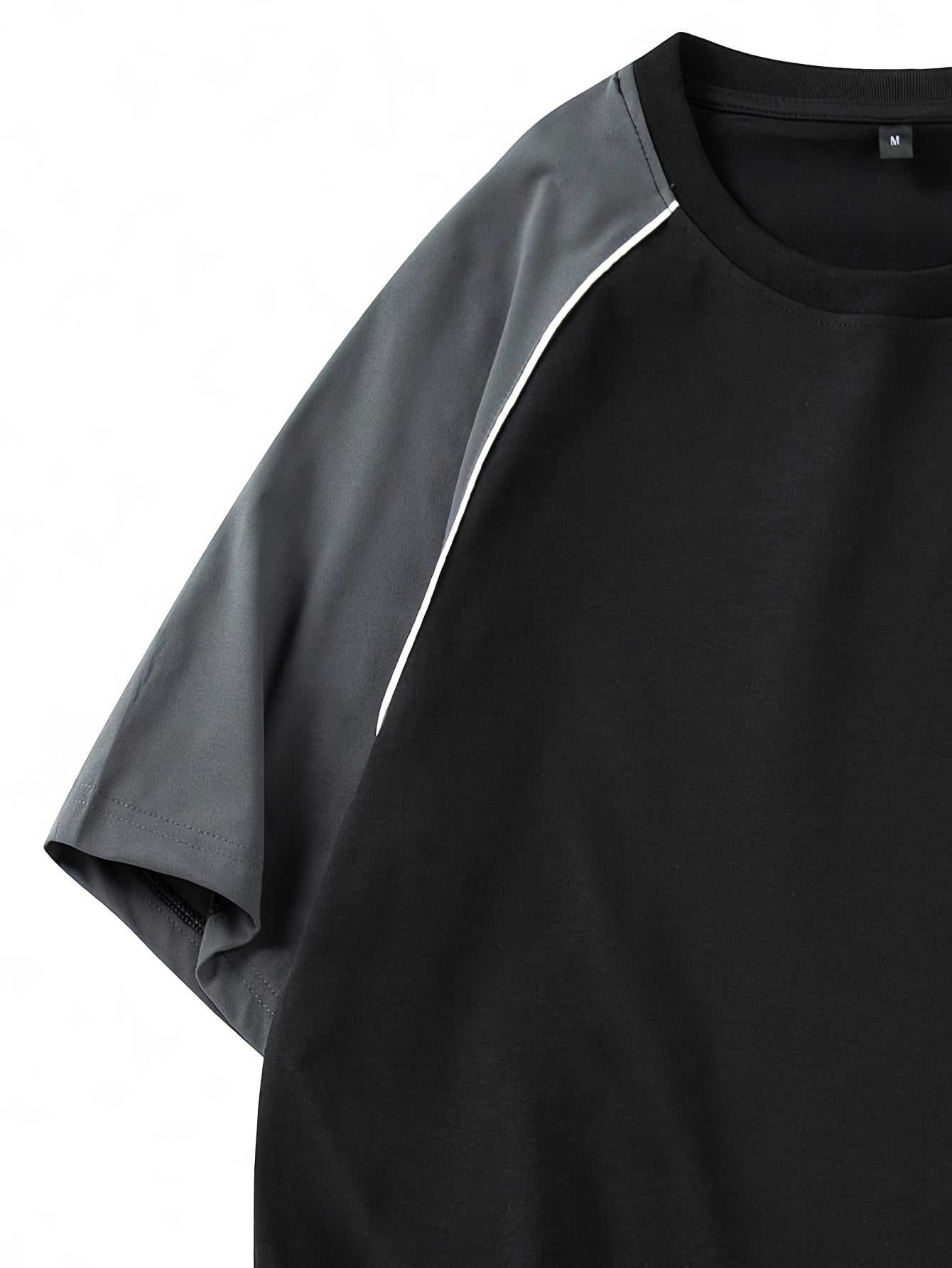 [100% Polyester Crew Neck T-Shirt] Men'S Casual Color Block Crew Neck T-Shirt - Polyester 100%, Knit Fabric, Raglan Short Sleeve, Regular Fit, Non-Stretch, Long Length Pullover for Weekend Casual - Fall Collection voguable