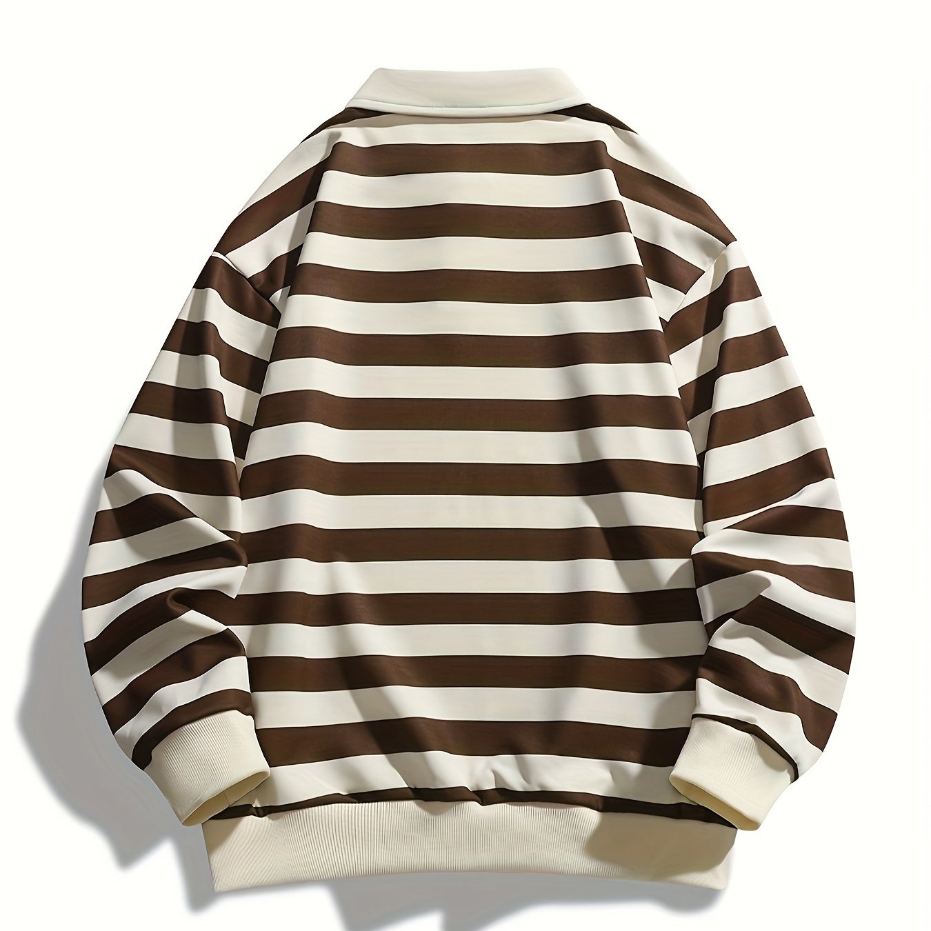 [Regular Fit Striped Polo Shirt] Men's Striped Long Sleeve Polo Shirt, Casual Style, Polyester Fabric, Regular Fit, Knitted, Crew Neck, No Detail, Regular Type, Sportswear T-Shirt voguable