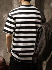 Men's Striped T-shirt, Casual Short Sleeve Crew Neck Tee, Men's Clothing for Outdoor gotmes-shop