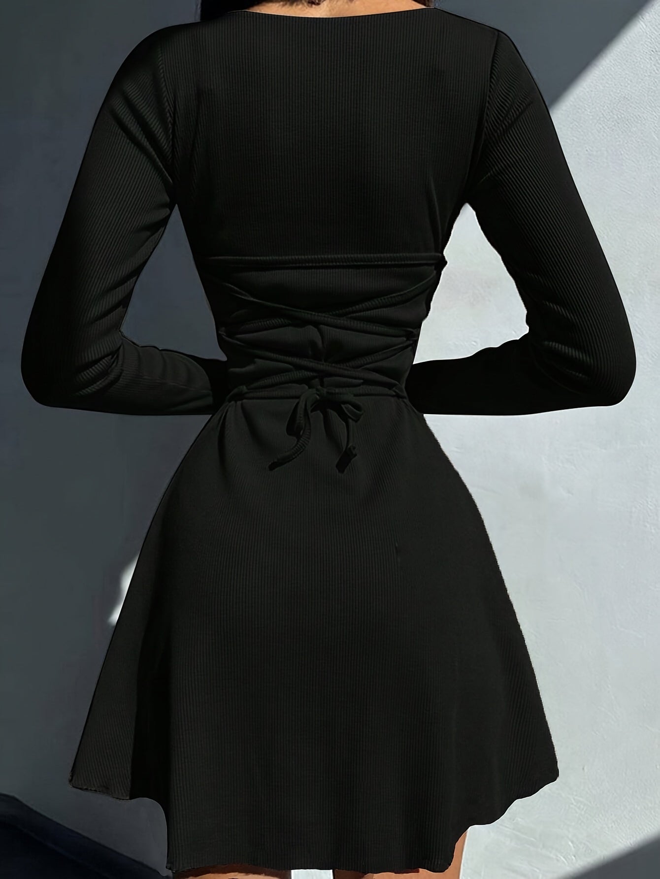 [High Stretch V-Neck Dress] Elegant Polyester Women's Dress With V-Neck, Adjustable Tie Back, High Stretch Fabric, Spring/Autumn Fashion voguable