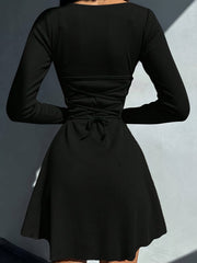 [High Stretch V-Neck Dress] Elegant Polyester Women's Dress With V-Neck, Adjustable Tie Back, High Stretch Fabric, Spring/Autumn Fashion voguable