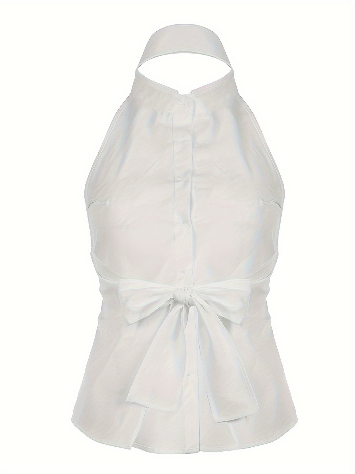Solid Color Button Front Tank Top, Casual Backless Ruched Slim Top For Spring & Summer, Women's Clothing voguable