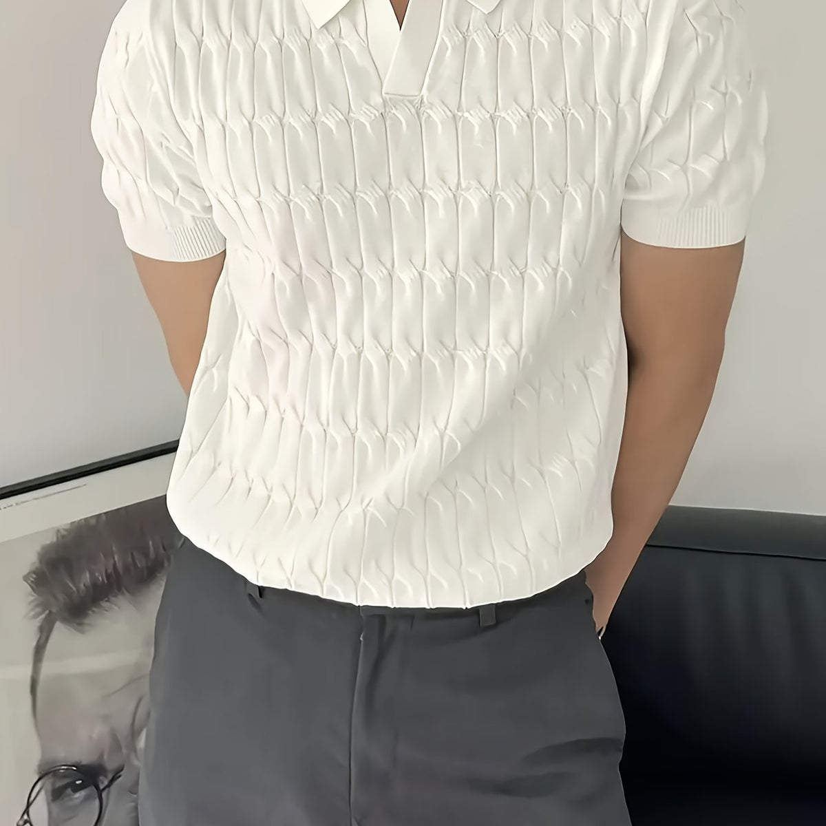 [One Geometric Golf Sweater] Men's Geometric Print Knitted Golf Sweater, Casual Unisex Short Sleeve Top For Spring Fall Outdoor gotmes-shop