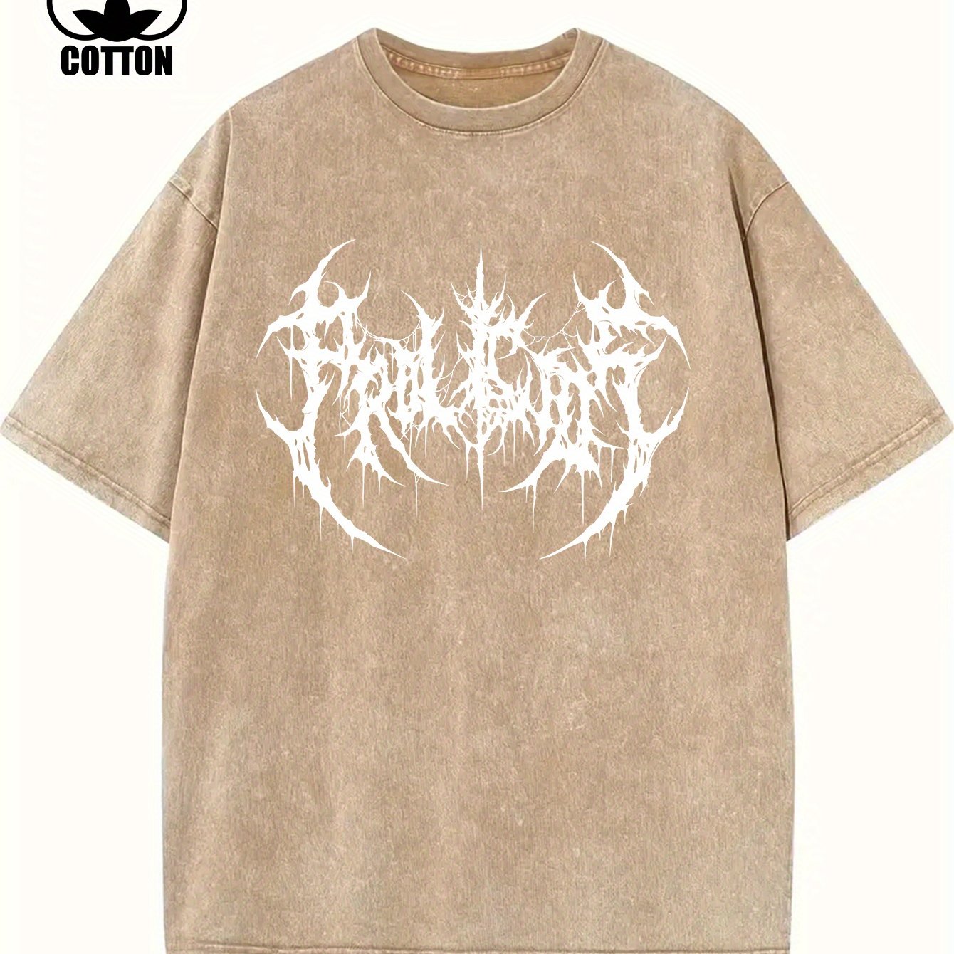 Creative Abstract Pattern Print Vintage Acid Washed Cotton T-shirt For Men, Suitable For Summer voguable