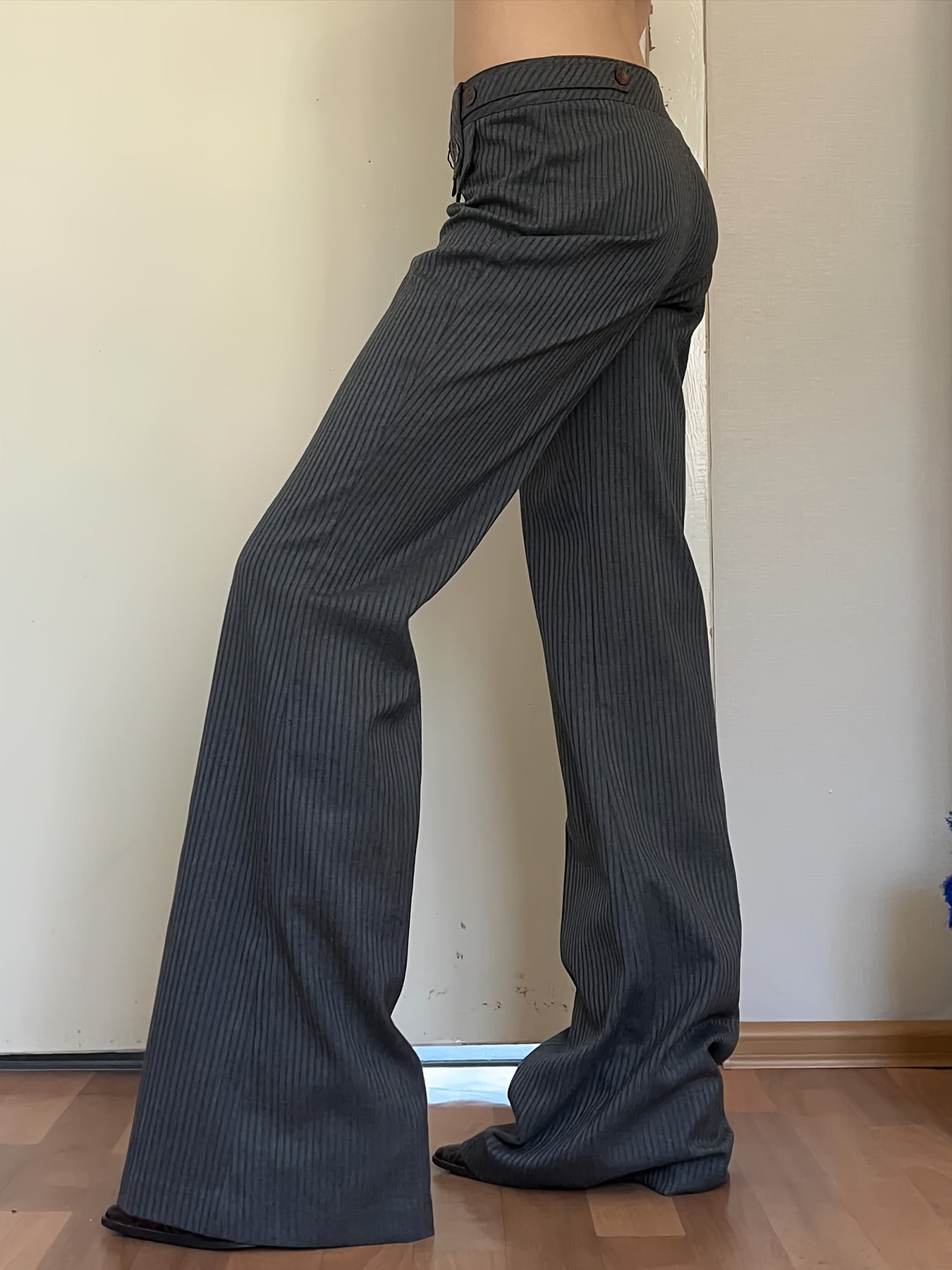 Women'S Casual Versatile Striped Woven Pants, 95% Polyester 5% Elastane, All-Season Straight Leg Trousers, 150g/m² Fabric Weight, Perfect for Adult - Woven Polyester 95.00% voguable