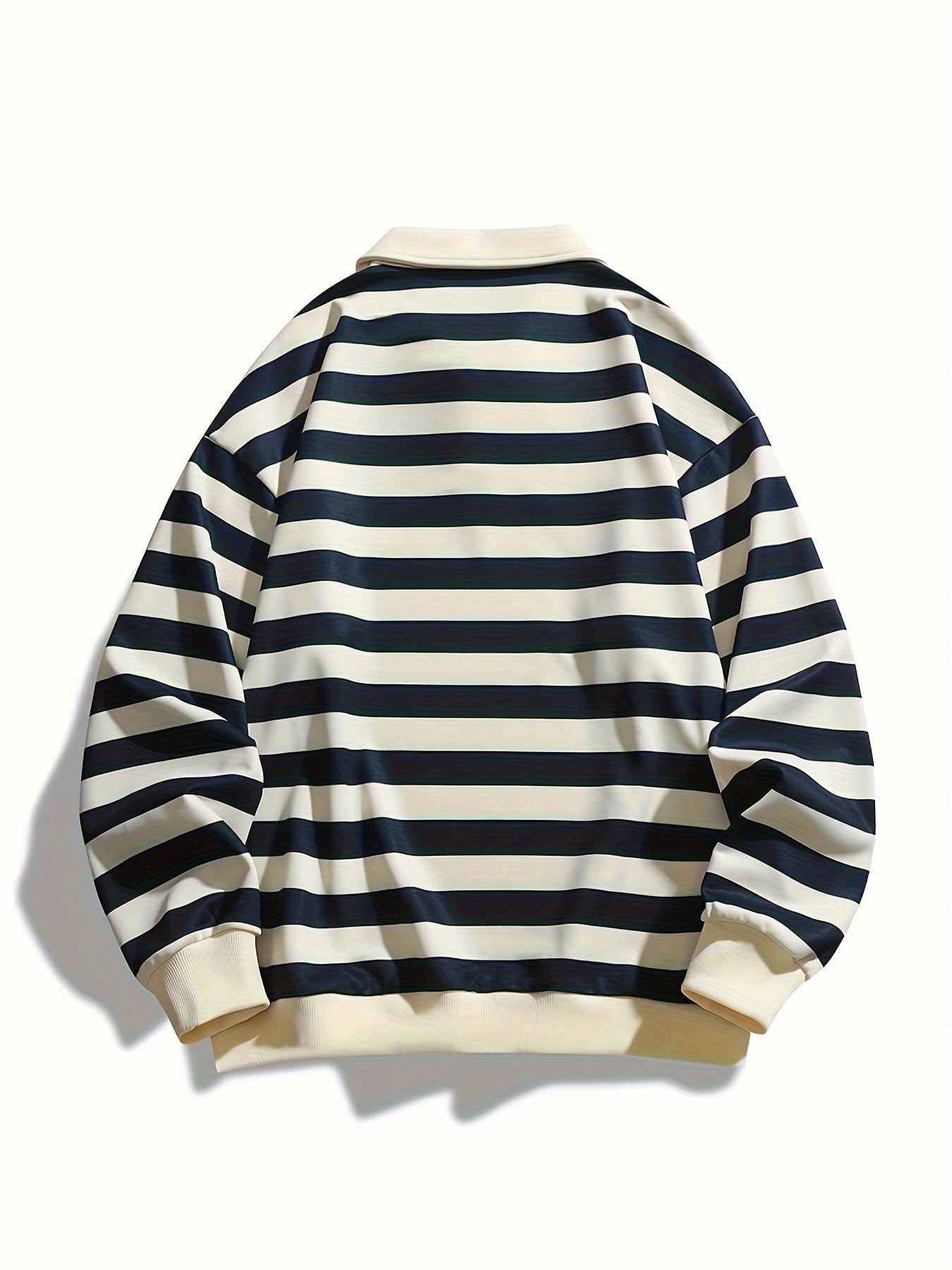 [Regular Fit Striped Polo Shirt] Men's Striped Long Sleeve Polo Shirt, Casual Style, Polyester Fabric, Regular Fit, Knitted, Crew Neck, No Detail, Regular Type, Sportswear T-Shirt voguable