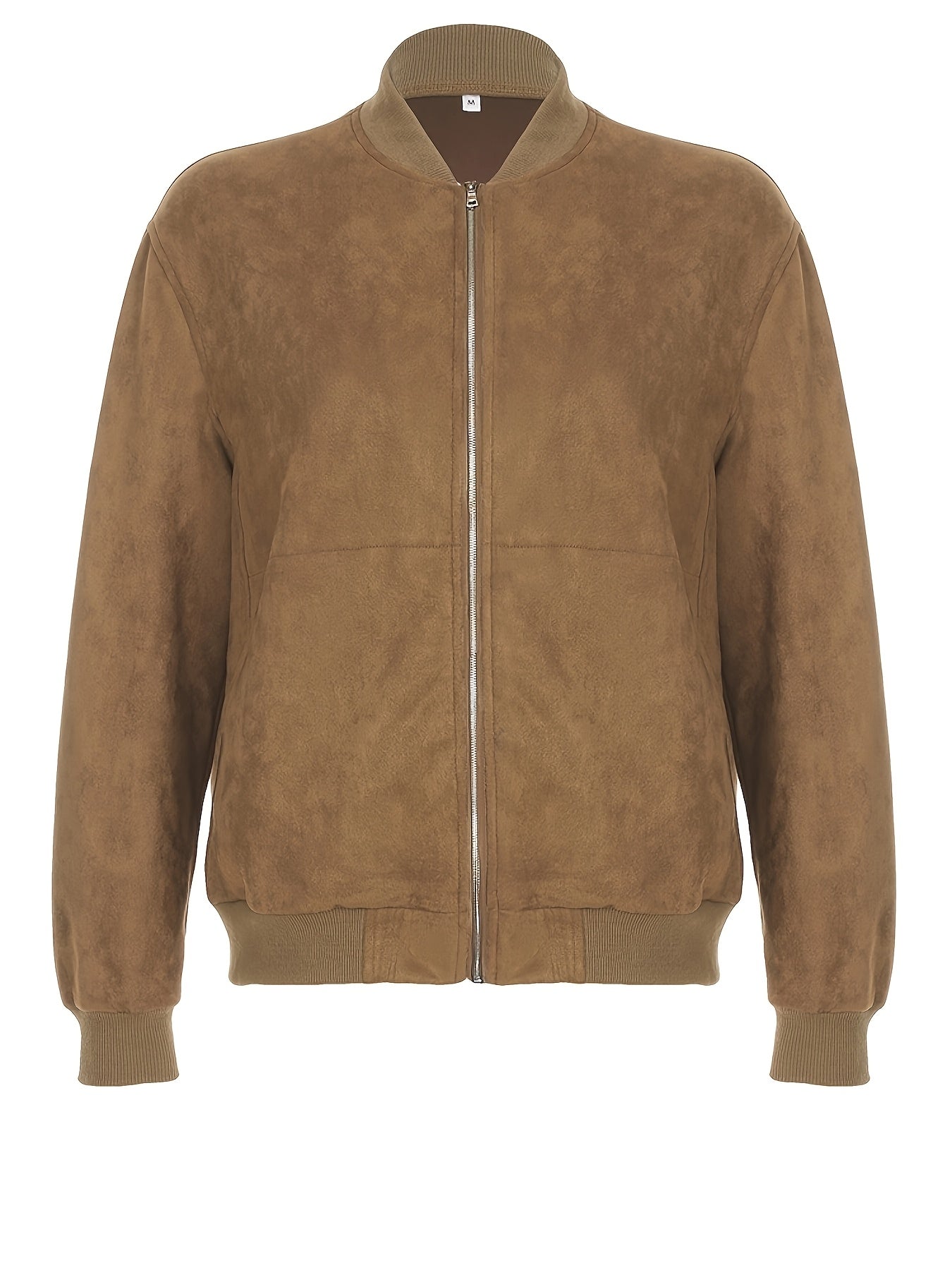 Women's Vintage-Inspired Brown Faux Suede Jacket - Cozy Zip-Up Bomber with Pockets, Stand Collar, Long Sleeves for Fall & Winter Streetwear voguable