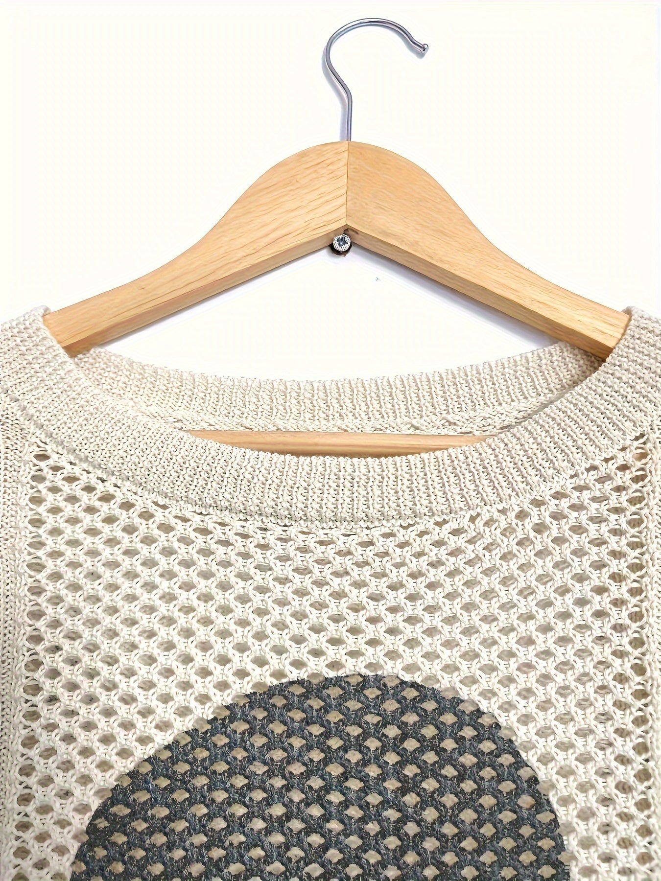 [Skull Pattern Boat Neck Sweater] Skull Pattern Boat Neck Sweater, Casual Eyelet Long Sleeve Sweater For Spring & Fall, Women's Clothing voguable