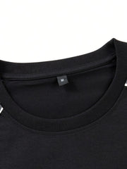[100% Polyester Crew Neck T-Shirt] Men'S Casual Color Block Crew Neck T-Shirt - Polyester 100%, Knit Fabric, Raglan Short Sleeve, Regular Fit, Non-Stretch, Long Length Pullover for Weekend Casual - Fall Collection voguable