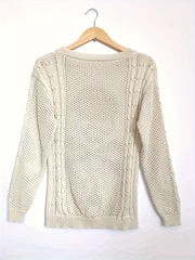 [Skull Pattern Boat Neck Sweater] Skull Pattern Boat Neck Sweater, Casual Eyelet Long Sleeve Sweater For Spring & Fall, Women's Clothing voguable