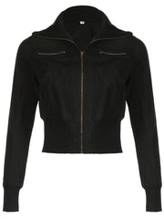 Medium-high Collar Stand Collar Waist-concealing Slimming Zipper Jacquard Jacket voguable