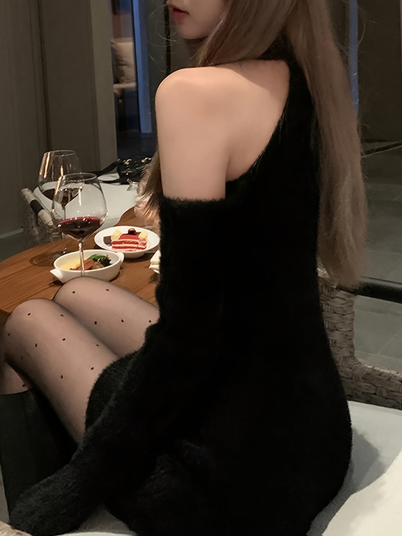 Cold Shoulder Mock Neck Sweater Dress, Chic Solid Color Aline Bodycon Long Sleeve Dress For Spring & Fall, Women's Clothing voguable