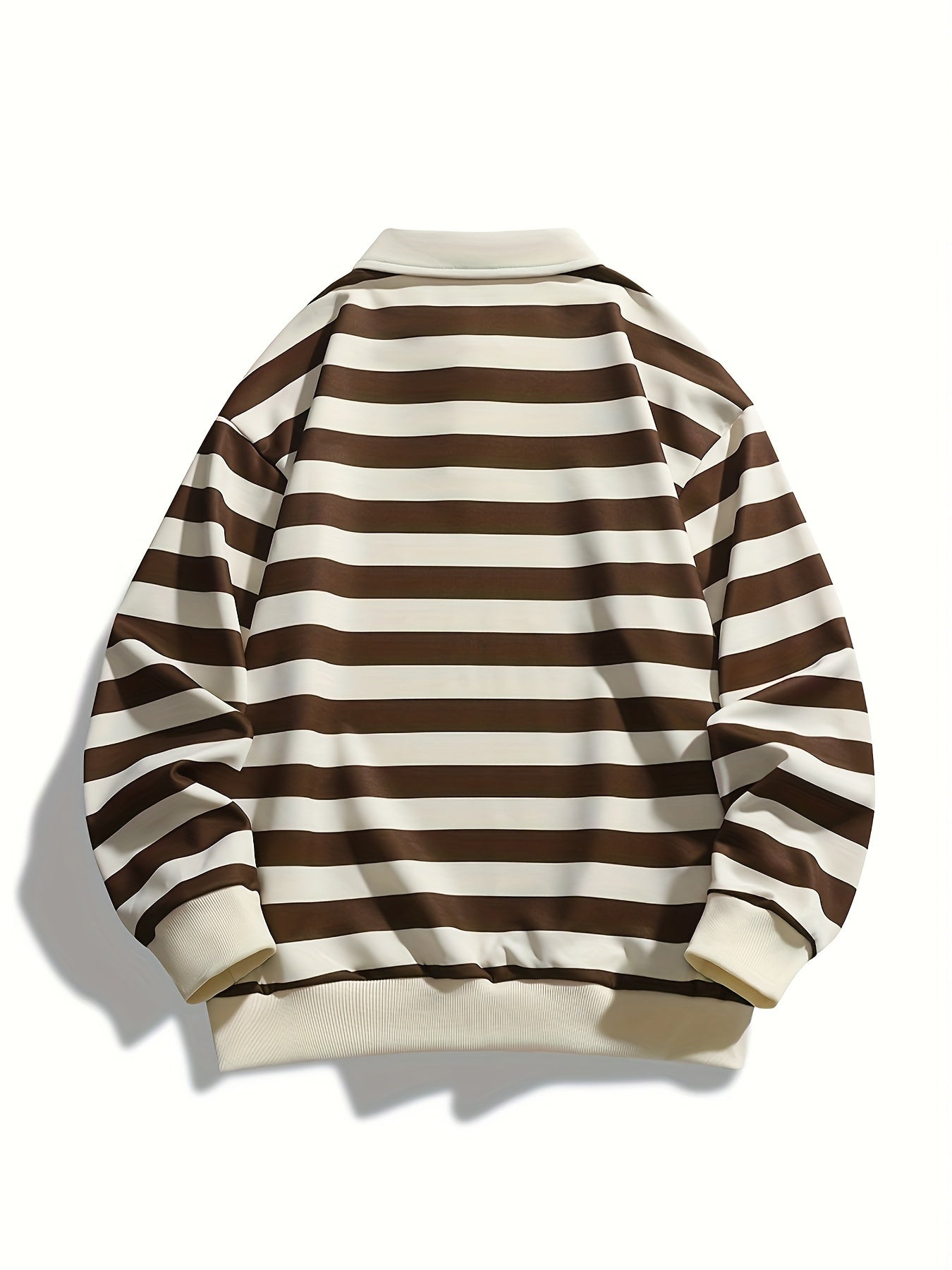 [Regular Fit Striped Polo Shirt] Men's Striped Long Sleeve Polo Shirt, Casual Style, Polyester Fabric, Regular Fit, Knitted, Crew Neck, No Detail, Regular Type, Sportswear T-Shirt voguable