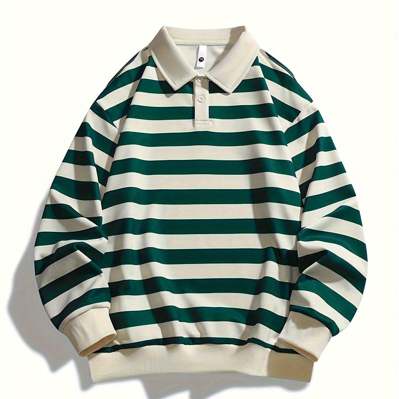 [Regular Fit Striped Polo Shirt] Men's Striped Long Sleeve Polo Shirt, Casual Style, Polyester Fabric, Regular Fit, Knitted, Crew Neck, No Detail, Regular Type, Sportswear T-Shirt voguable