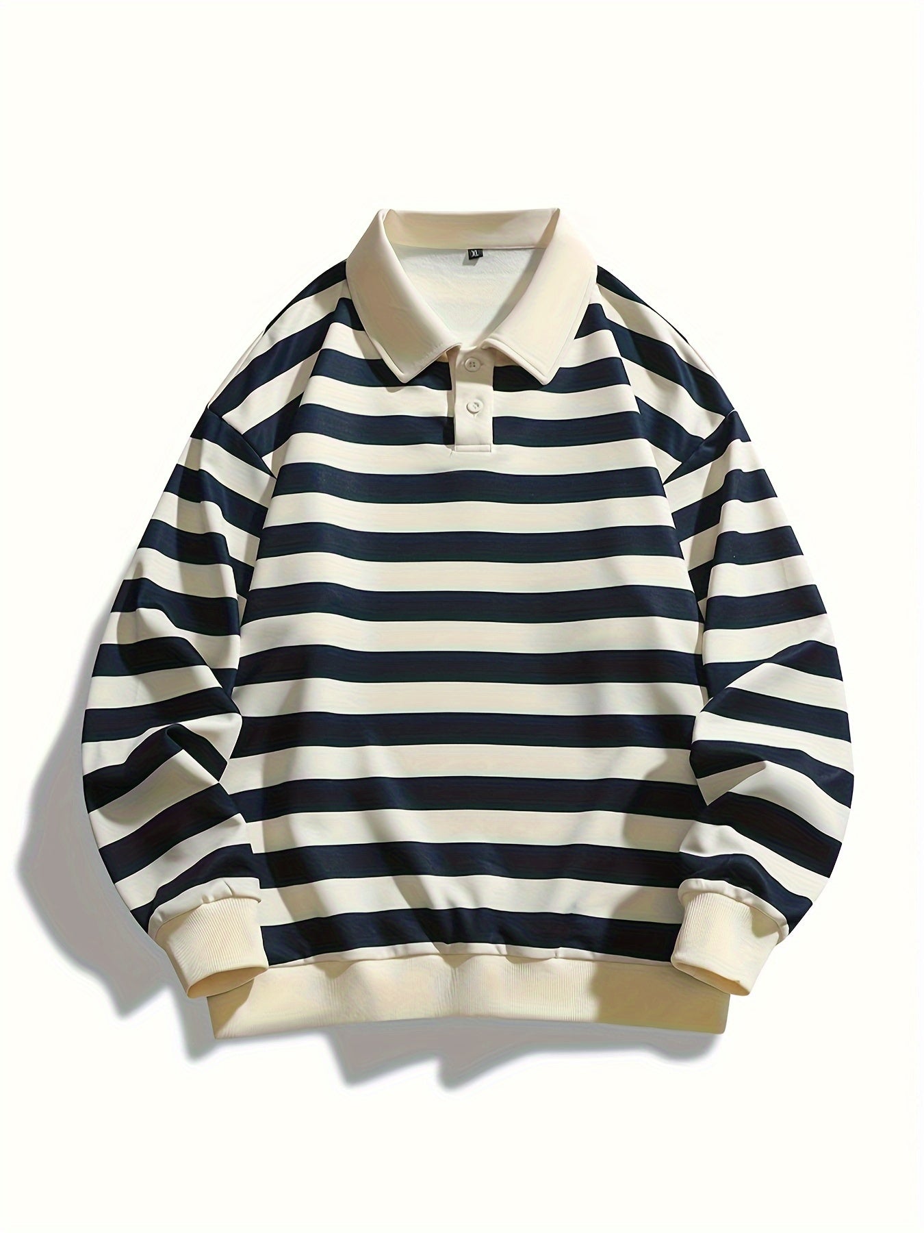 [Regular Fit Striped Polo Shirt] Men's Striped Long Sleeve Polo Shirt, Casual Style, Polyester Fabric, Regular Fit, Knitted, Crew Neck, No Detail, Regular Type, Sportswear T-Shirt voguable