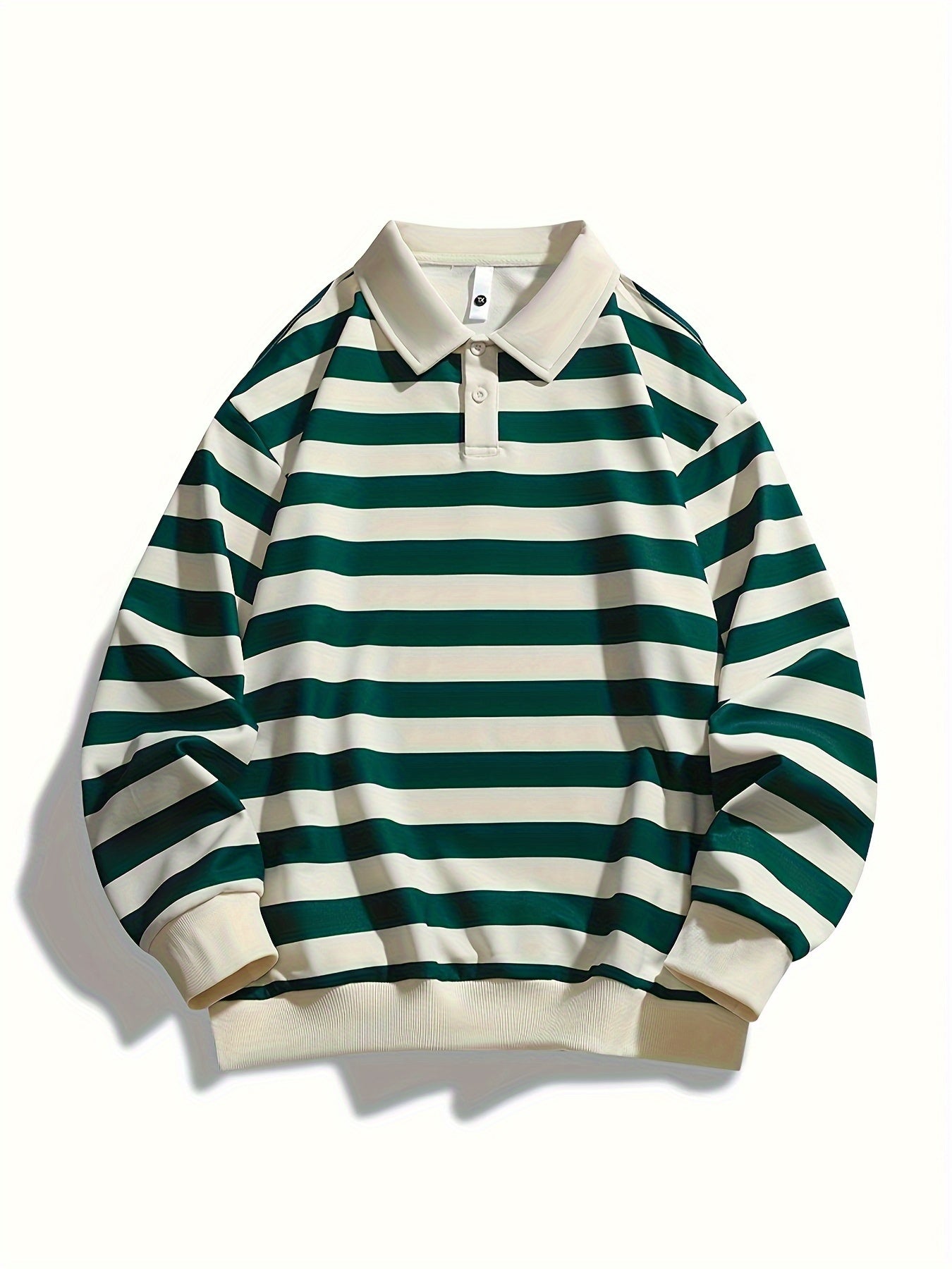 [Regular Fit Striped Polo Shirt] Men's Striped Long Sleeve Polo Shirt, Casual Style, Polyester Fabric, Regular Fit, Knitted, Crew Neck, No Detail, Regular Type, Sportswear T-Shirt voguable