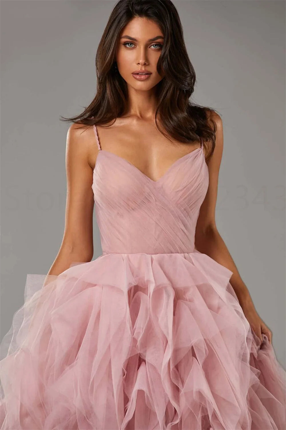 Voguable   Princess Organza Prom Dress Sexy Spaghetti Straps Evening Dress Elegant Ball  Arabic Women Formal Prom Dress voguable
