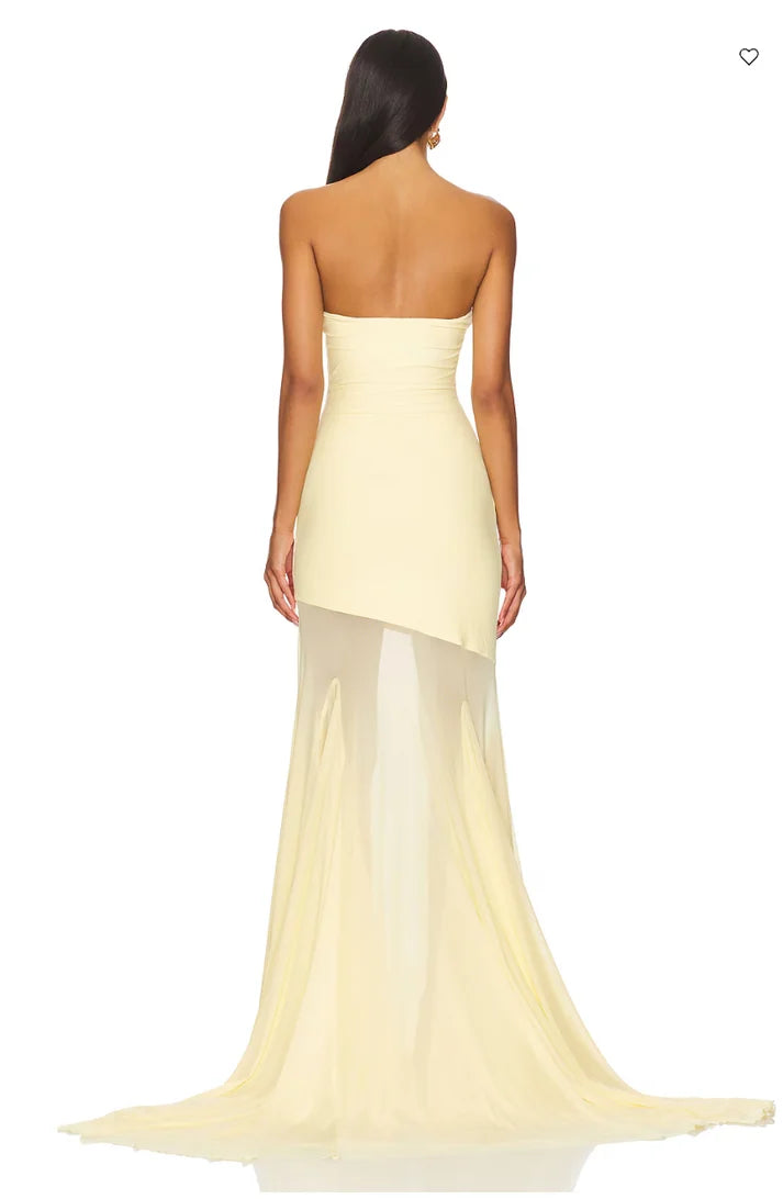 Customized Elegant Strapless Yellow Elegant Evening Gown 2025 Chiffon Mermaid  Long Prom Dress Formal Party Gown voguable