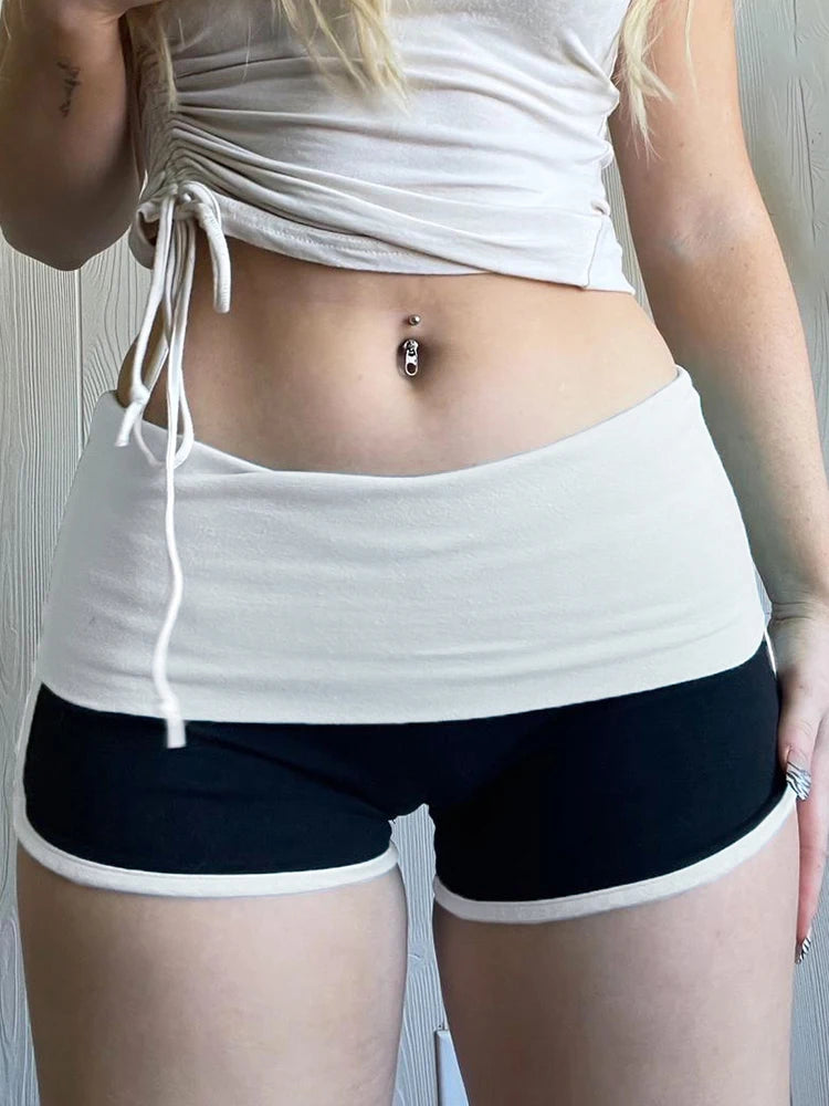 Voguable Kawaii Contrast Patchwork Mini Shorts Low Rise Bottoms Korean Casual Skinny Women Panties Y2K Aesthetic Hot Girl Shorts voguable