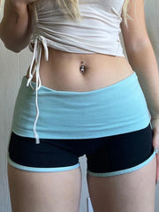 Voguable Kawaii Contrast Patchwork Mini Shorts Low Rise Bottoms Korean Casual Skinny Women Panties Y2K Aesthetic Hot Girl Shorts voguable