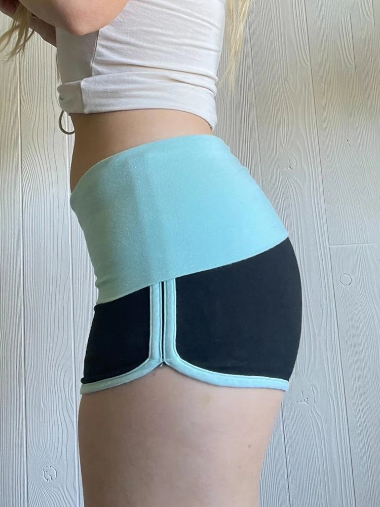 Voguable Kawaii Contrast Patchwork Mini Shorts Low Rise Bottoms Korean Casual Skinny Women Panties Y2K Aesthetic Hot Girl Shorts voguable