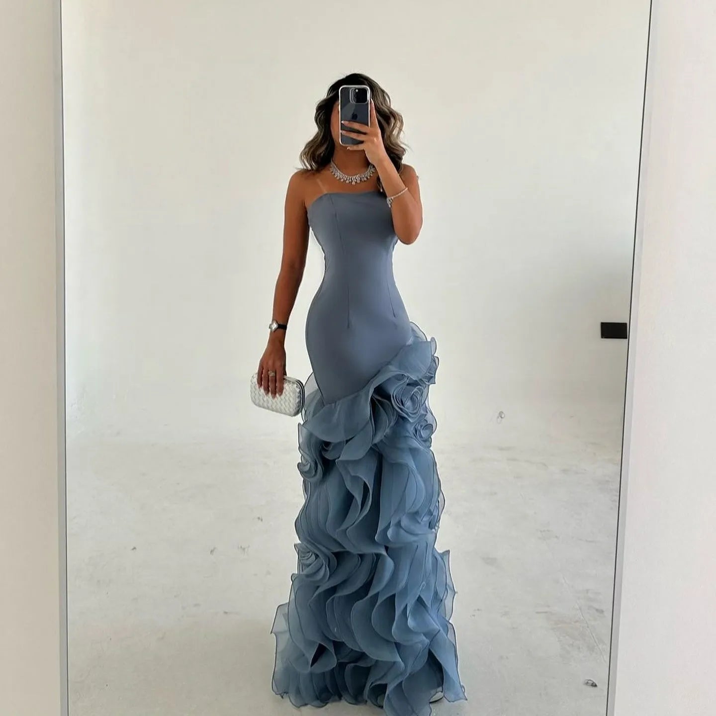 Customized Ruffle Mermaid Prom Dress 2025 Strapless Evening Gown Ruched High End Design Formal Dress Party Gown voguable