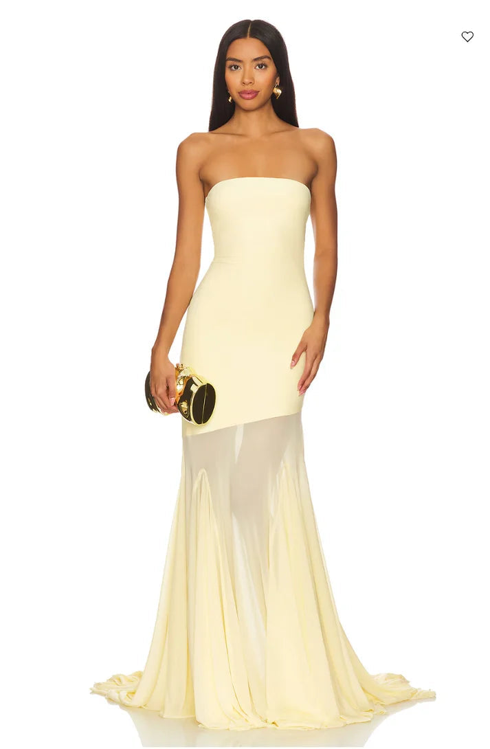 Customized Elegant Strapless Yellow Elegant Evening Gown 2025 Chiffon Mermaid  Long Prom Dress Formal Party Gown voguable