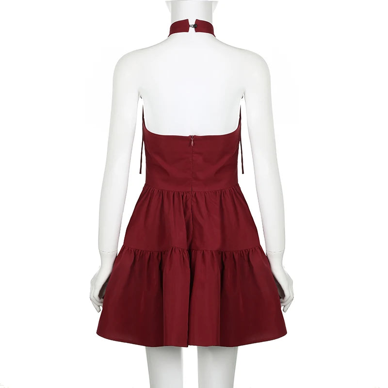 Voguable  Christmas Party A-line Sleeveless Dress Red Black Kawaii Bow Halter Ball Gown Princess Dresses Kawaii Lolita Korean voguable