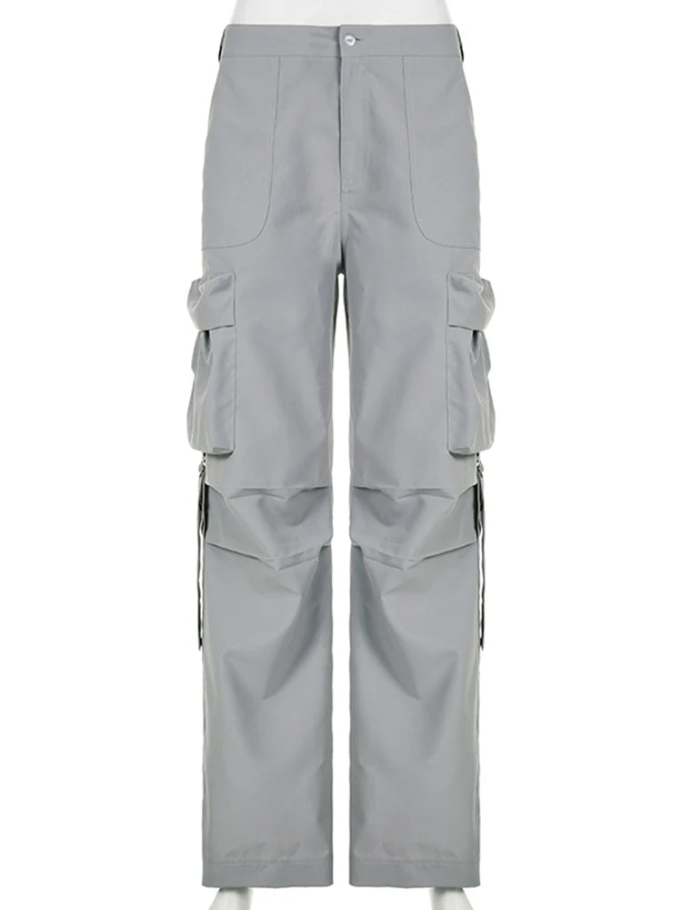 Voguable  Cargos Style Parachute Pants Low Waist Women Joggers Harajuku Pockets Baggy Wide Leg Trousers y2k Streetwear Casual voguable