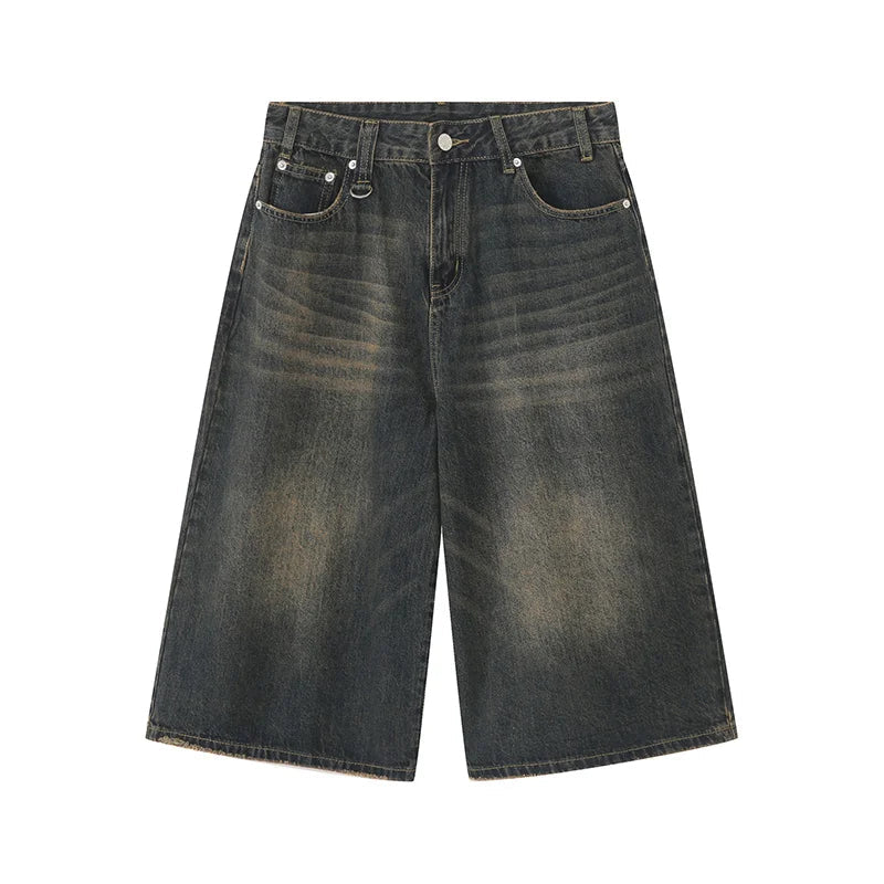 Men's Jeans American Style Vintage Loose Fit Wide Leg Straight Leg Denim Shorts Fashion Design Summer Y2k Gothic Washed Shorts voguable