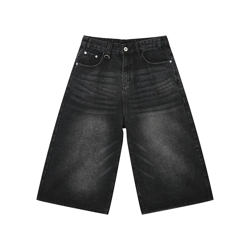 Men's Jeans American Style Vintage Loose Fit Wide Leg Straight Leg Denim Shorts Fashion Design Summer Y2k Gothic Washed Shorts voguable