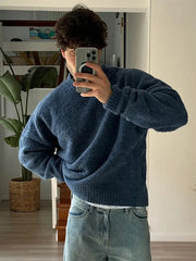 Casual Solid Fleece Turtleneck Sweater For Male Fashion Long Sleeve Loose Knitted Pullover Autumn Thicken Warm Knit Jumpers voguable