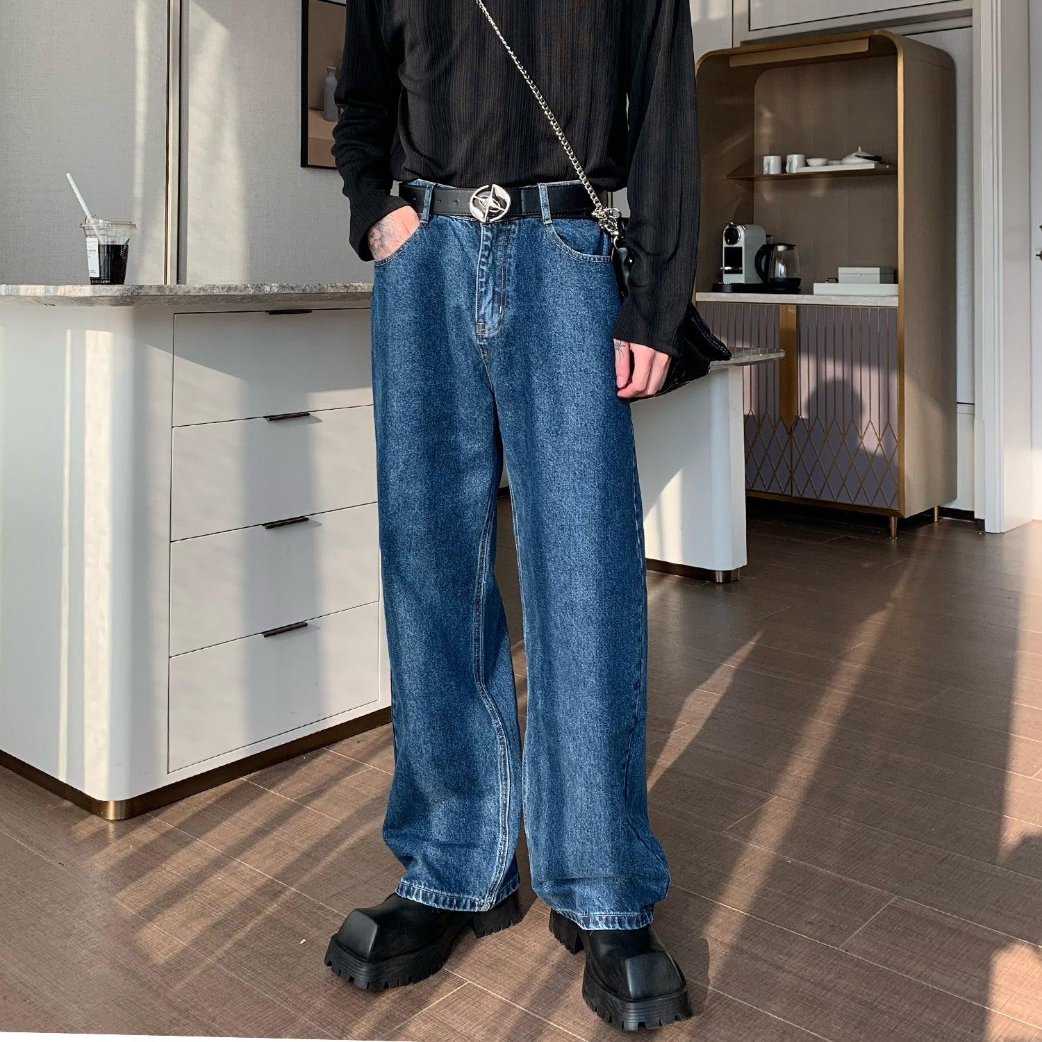 Elastic Waist Wide Leg Straight Jeans mysite