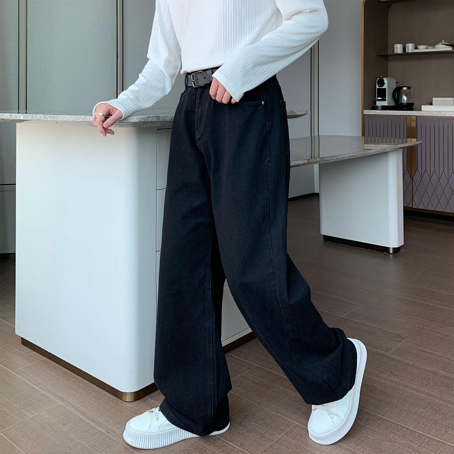 Elastic Waist Wide Leg Straight Jeans mysite
