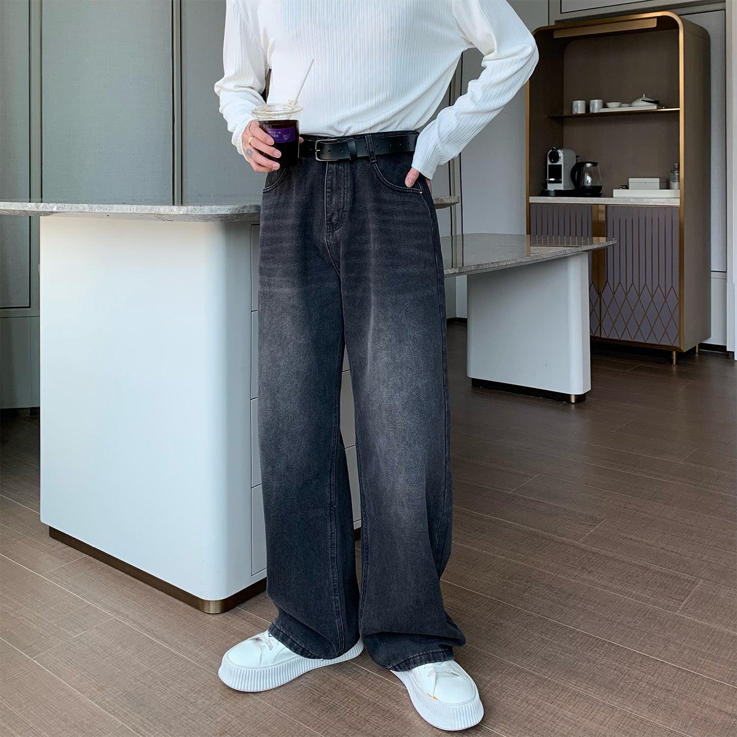Elastic Waist Wide Leg Straight Jeans mysite