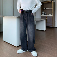 Elastic Waist Wide Leg Straight Jeans mysite