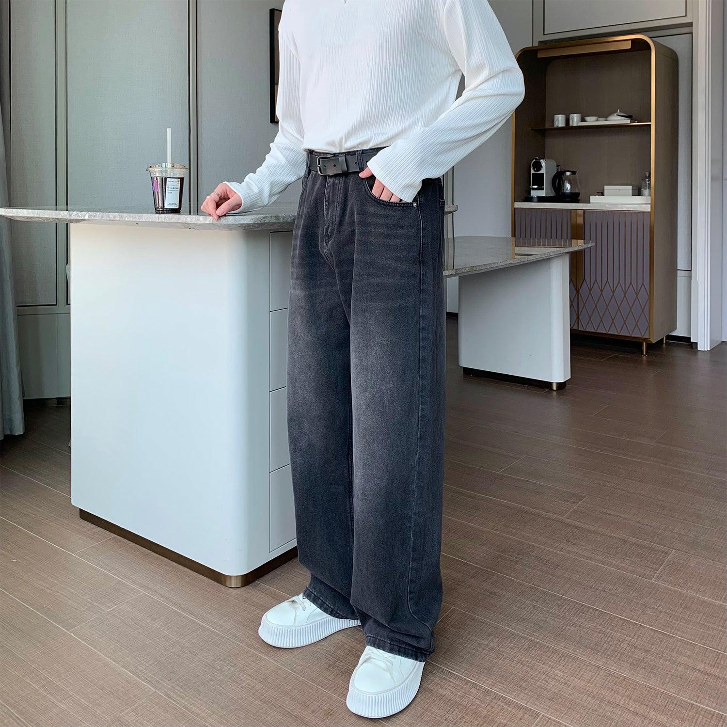 Elastic Waist Wide Leg Straight Jeans mysite