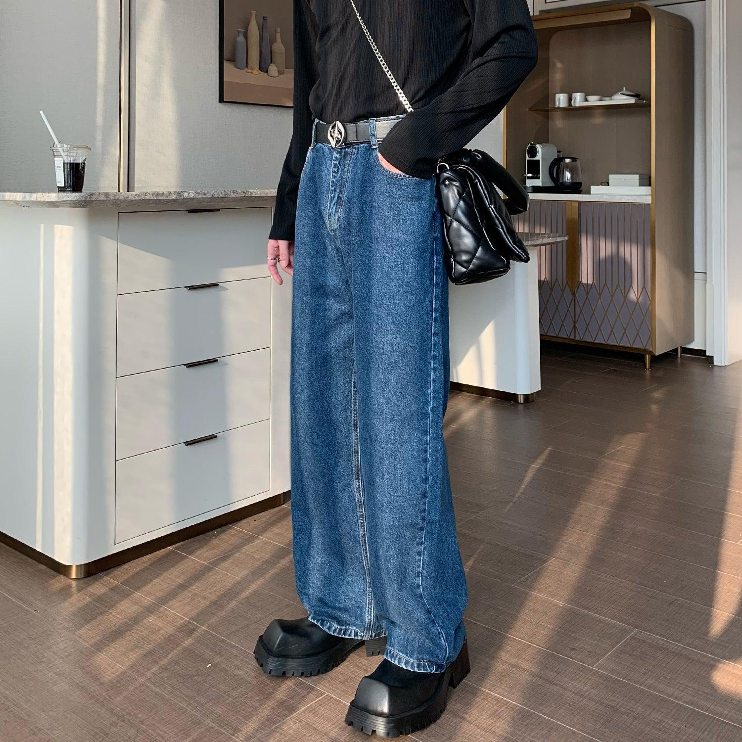 Elastic Waist Wide Leg Straight Jeans mysite