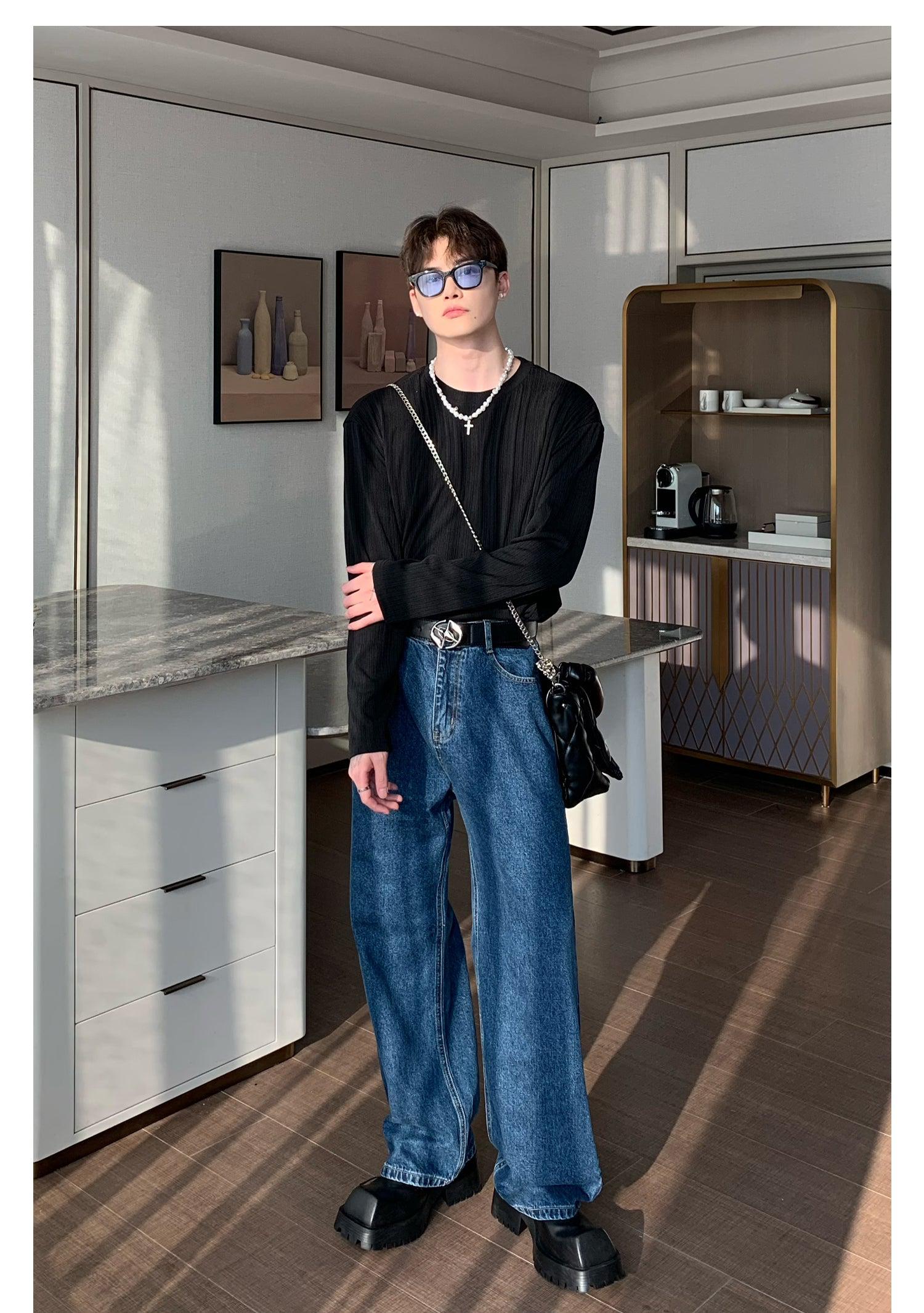 Elastic Waist Wide Leg Straight Jeans mysite