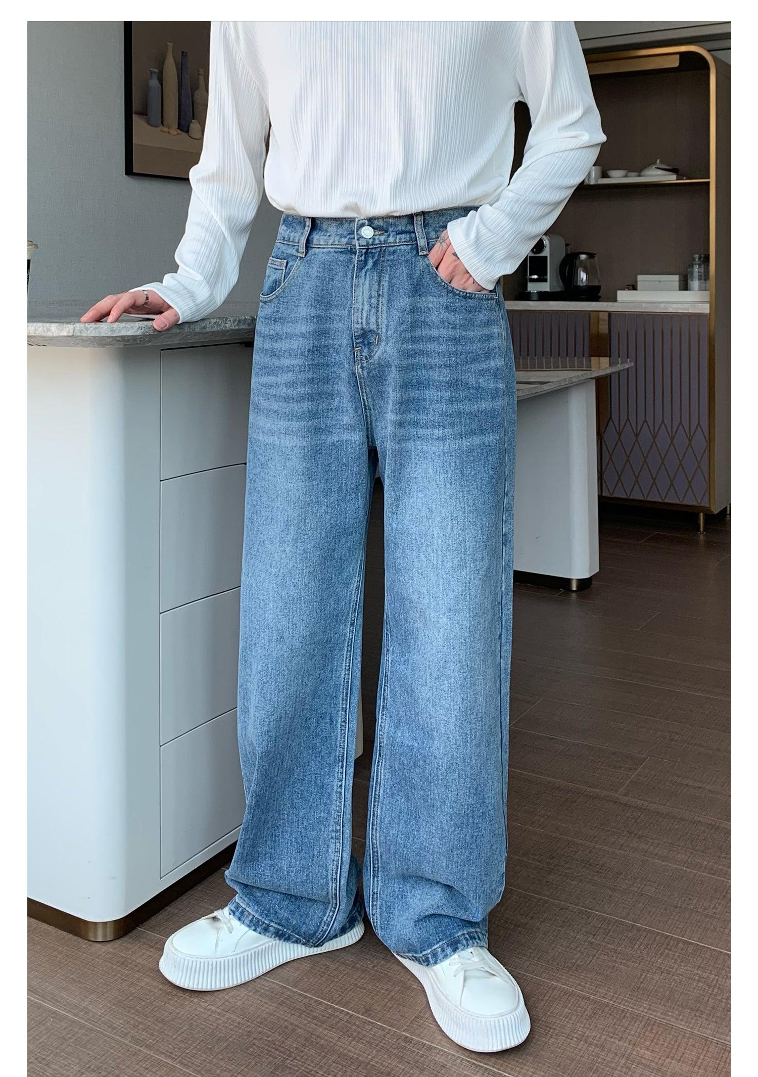Elastic Waist Wide Leg Straight Jeans mysite