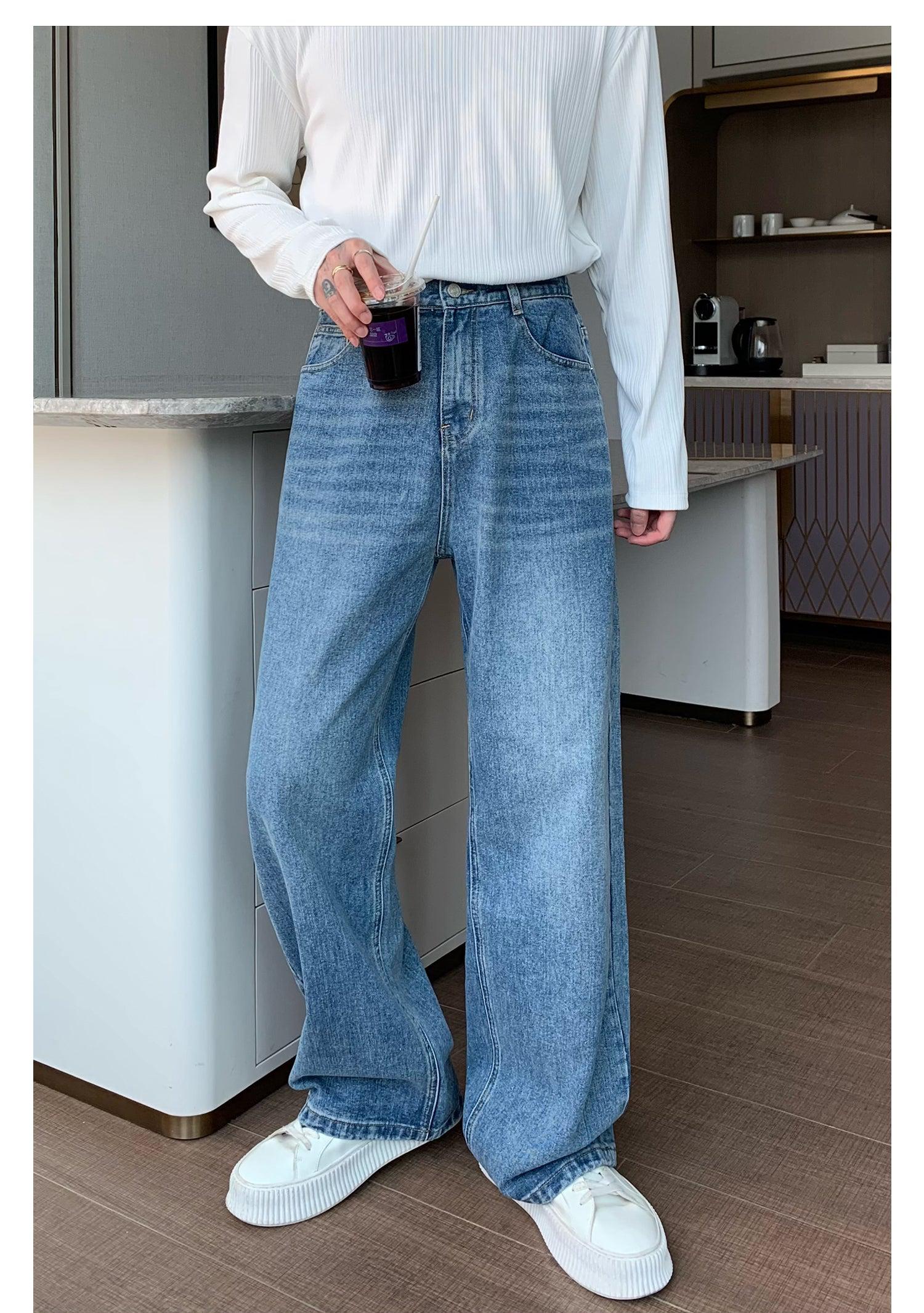 Elastic Waist Wide Leg Straight Jeans mysite