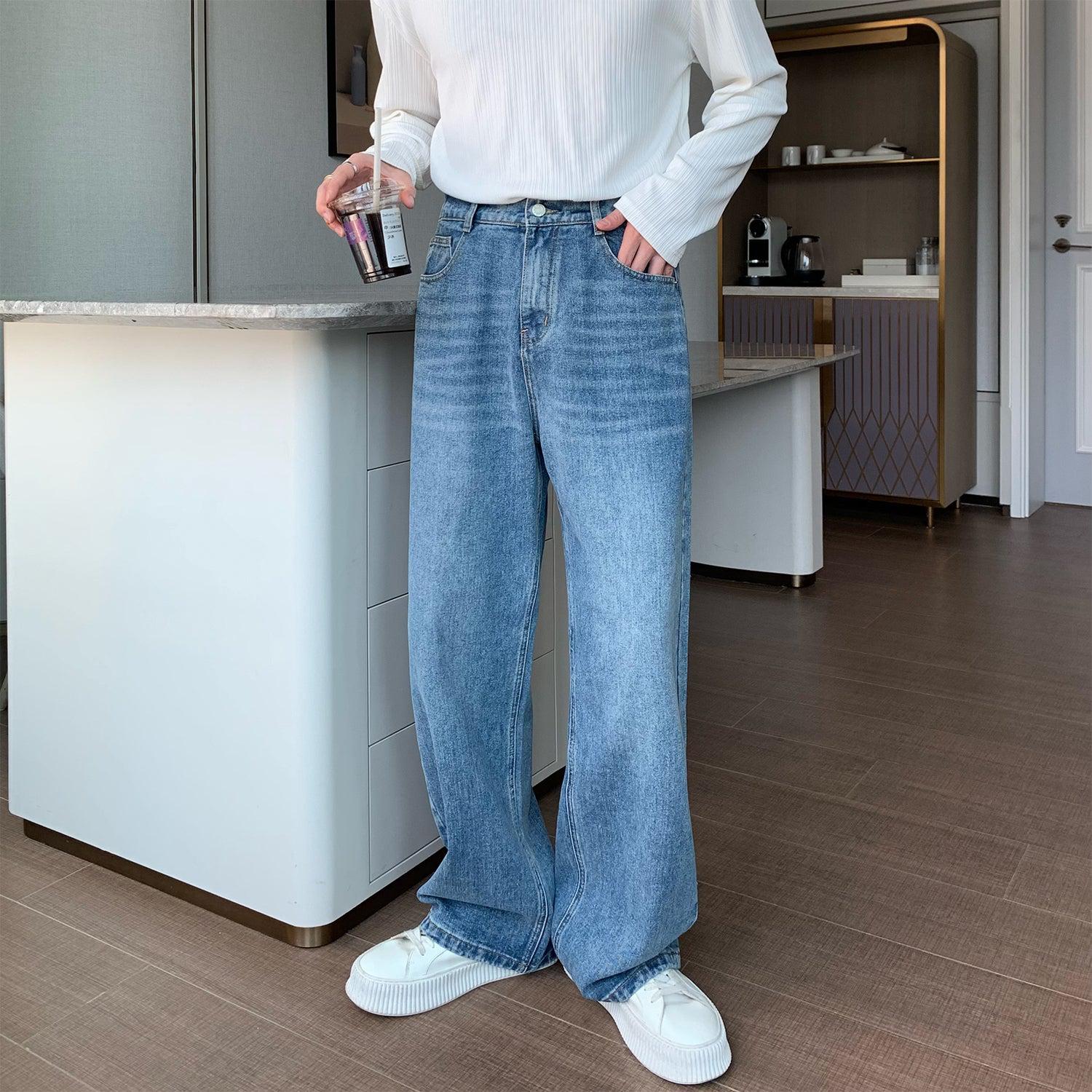 Elastic Waist Wide Leg Straight Jeans mysite